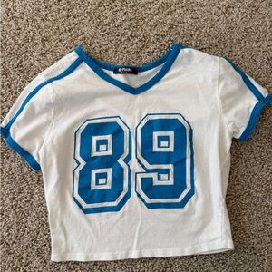 Women’s White and Blue Graphic Tee